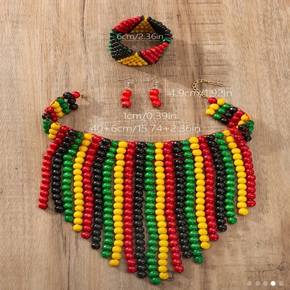 4-Piece Wooden Bead Jewelry Set – Necklace, Bracelet & Earrings